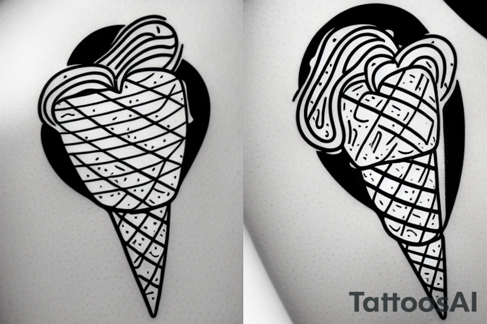 Dobermann licking an ice-cream in a heart outline tattoo idea