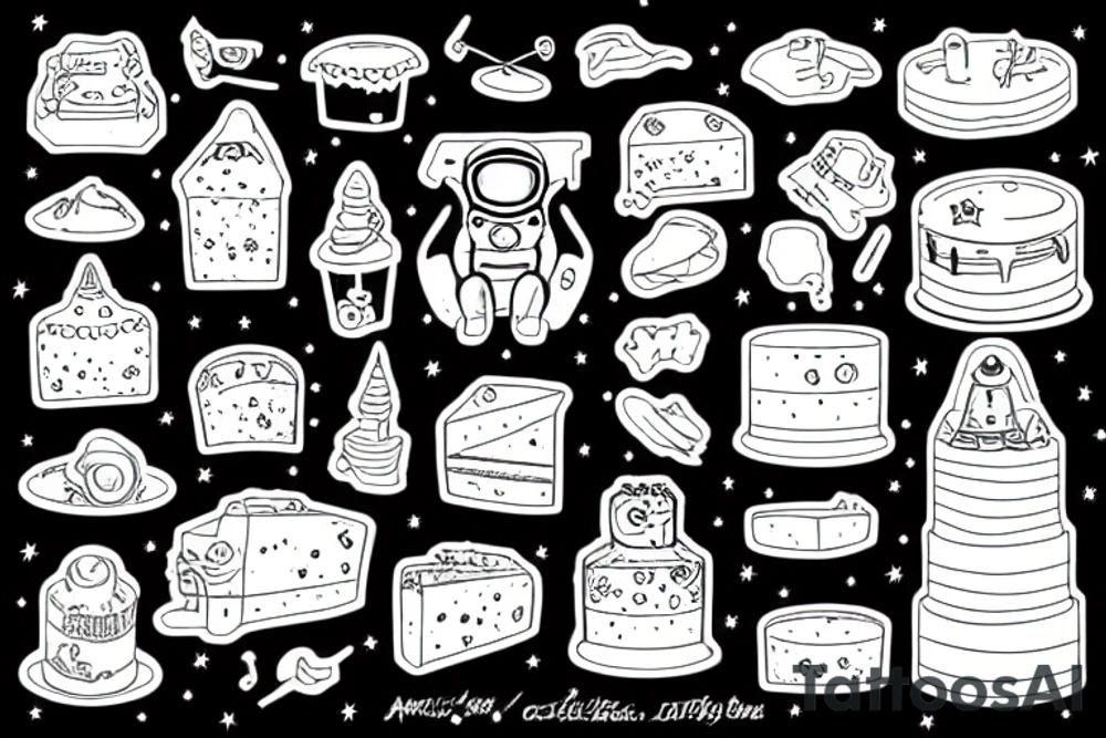 Astronaut eating cake tattoo idea