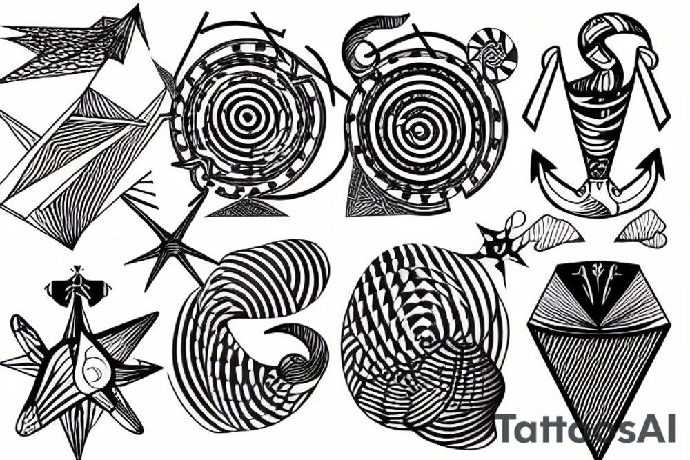 nautical surreal geometric creative tattoo idea