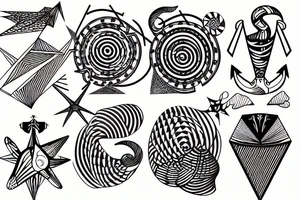 nautical surreal geometric creative tattoo idea