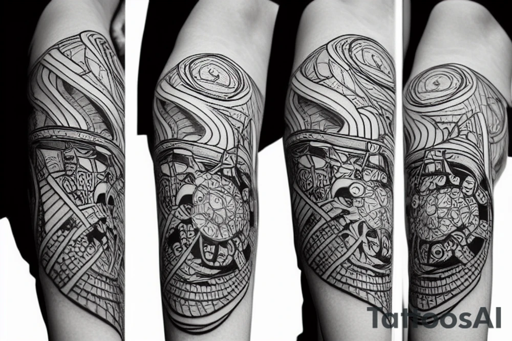 nautical surreal geometric creative tattoo idea