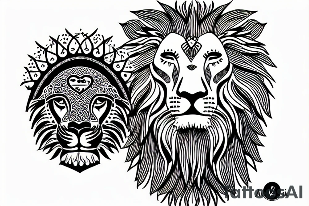 zen africa queen lion meditate tattoo idea