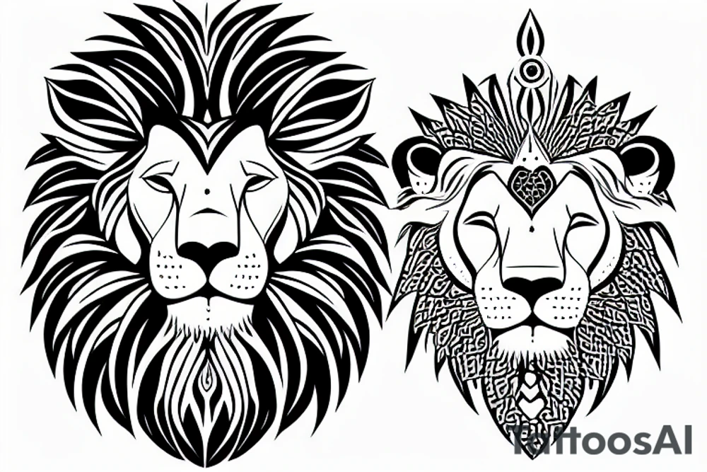 zen africa queen lion meditate tattoo idea