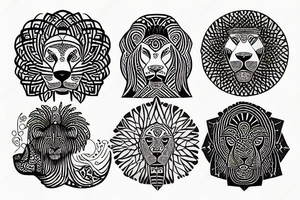zen africa queen lion meditate tattoo idea