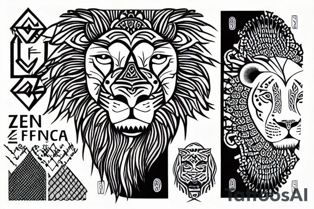 zen africa queen lion meditate tattoo idea