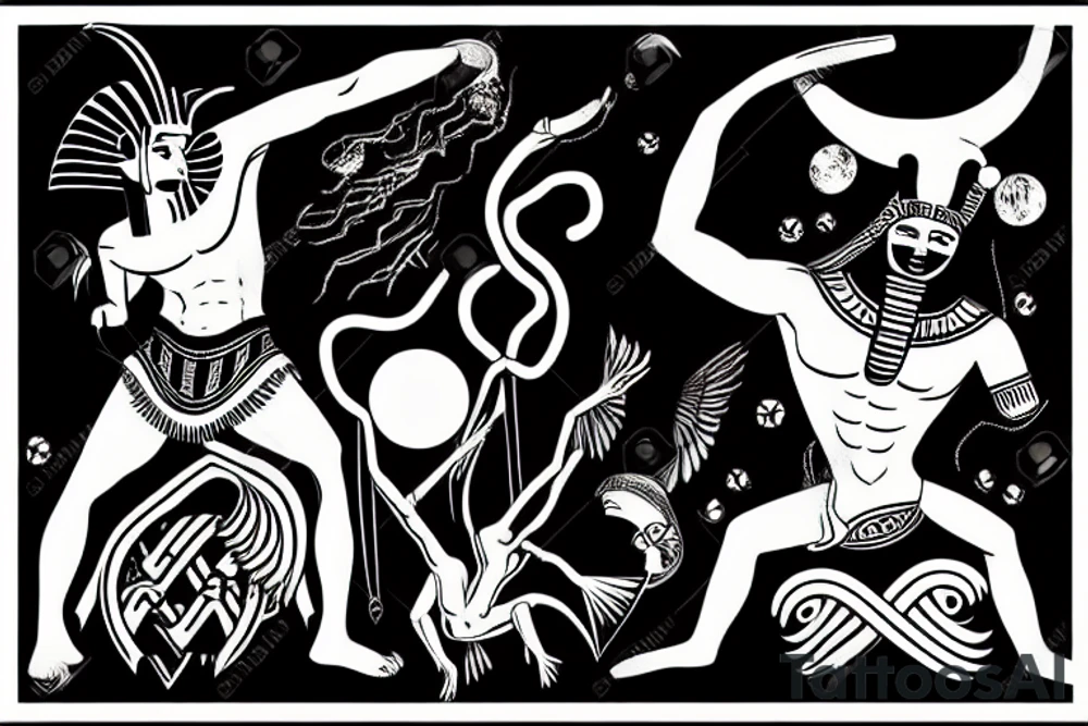 the Egyptian god of night fighting the greek god of day tattoo idea