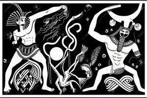the Egyptian god of night fighting the greek god of day tattoo idea