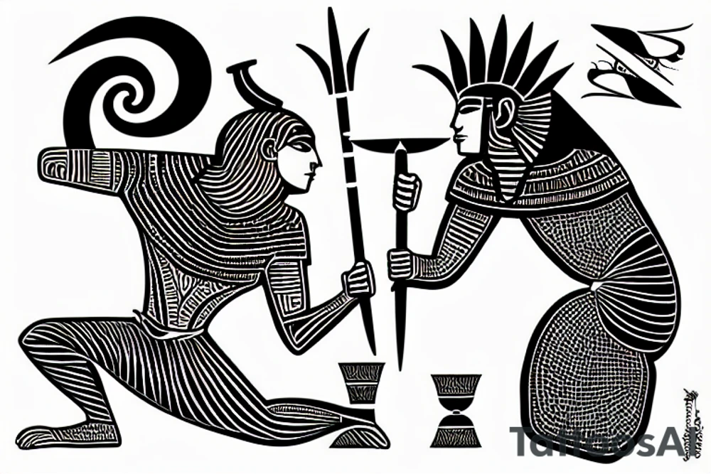 the Egyptian god of night fighting the greek god of day tattoo idea