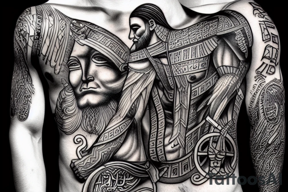 the god ra fighting the god zeus tattoo idea