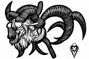 A large ram crushing a giant spider with its head tattoo idea