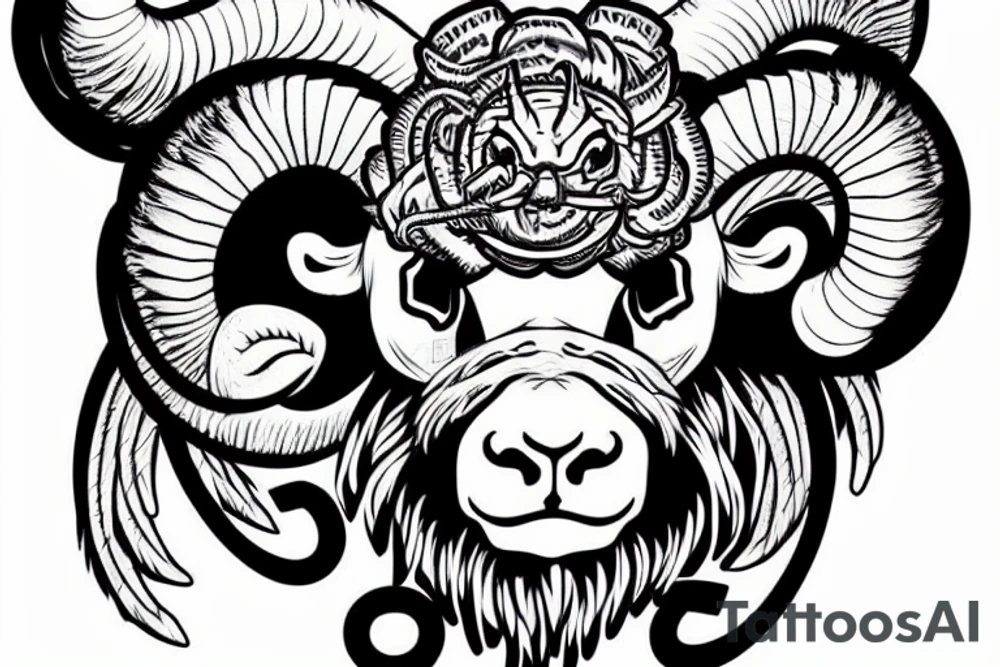 A large ram crushing a giant spider with its head tattoo idea