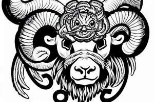 A large ram crushing a giant spider with its head tattoo idea