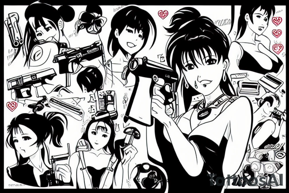 misato katsuragi with a gun tattoo idea