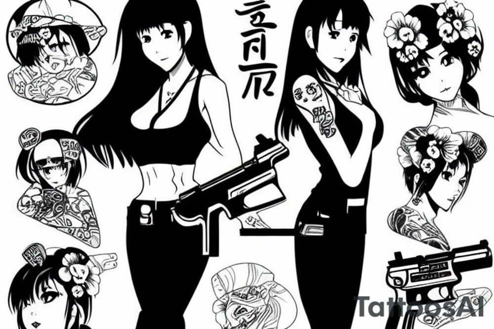 misato katsuragi with a gun tattoo idea