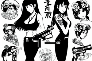 misato katsuragi with a gun tattoo idea