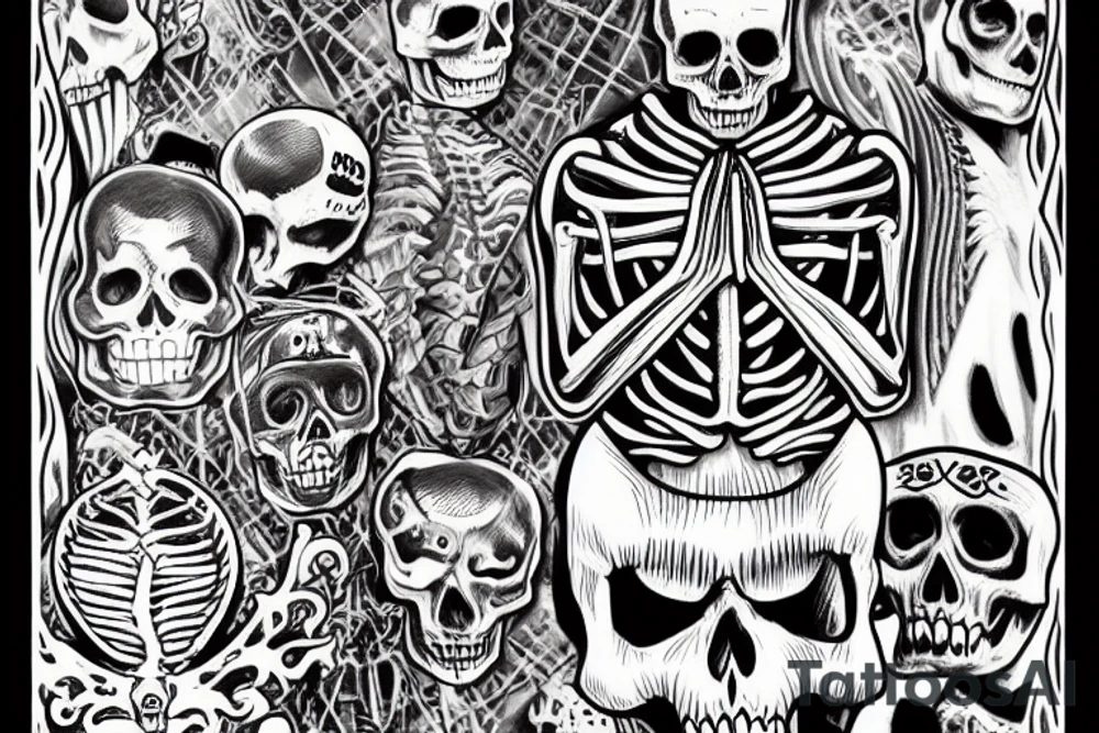 skeleton praying for peace tattoo idea