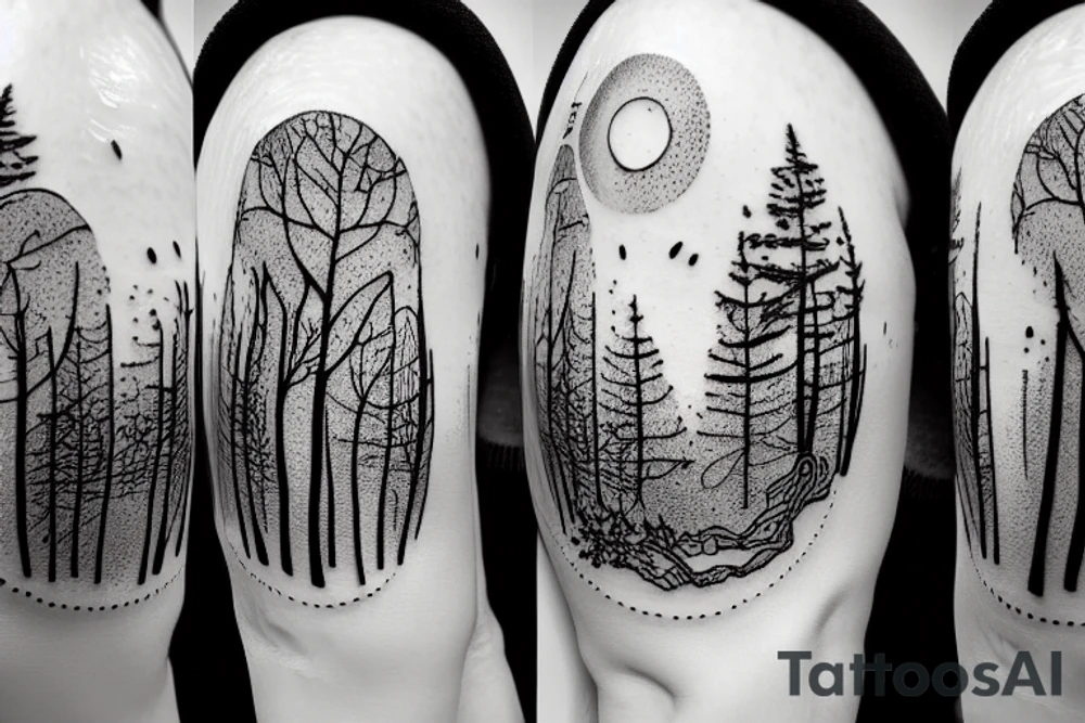 A lightbulb with a Forrest landscape inside it tattoo idea