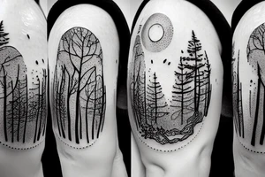 A lightbulb with a Forrest landscape inside it tattoo idea