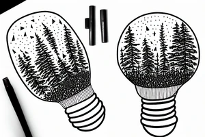 Forest landscape inside a lightbulb tattoo idea