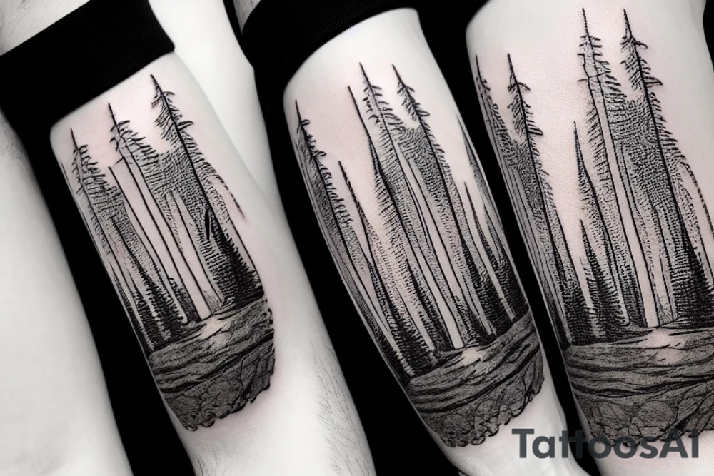 Forest landscape inside a lightbulb tattoo idea