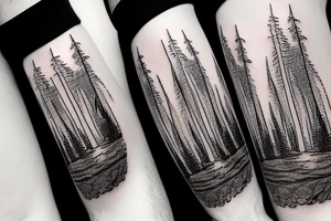 Forest landscape inside a lightbulb tattoo idea