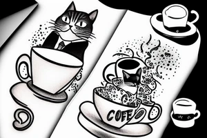 Cat in a suit drinking coffee tattoo idea