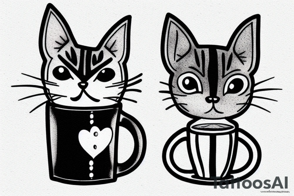 Cat in a suit drinking coffee tattoo idea