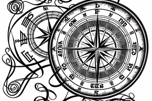 compass with points to directions swirls and vines and a lantern tattoo idea