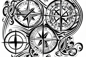 compass with points to directions swirls and vines and a lantern tattoo idea