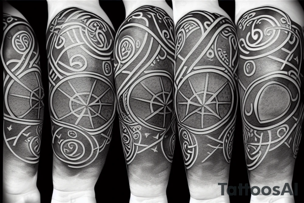 3d compass with points to directions, swirls and vines and a lantern tattoo idea