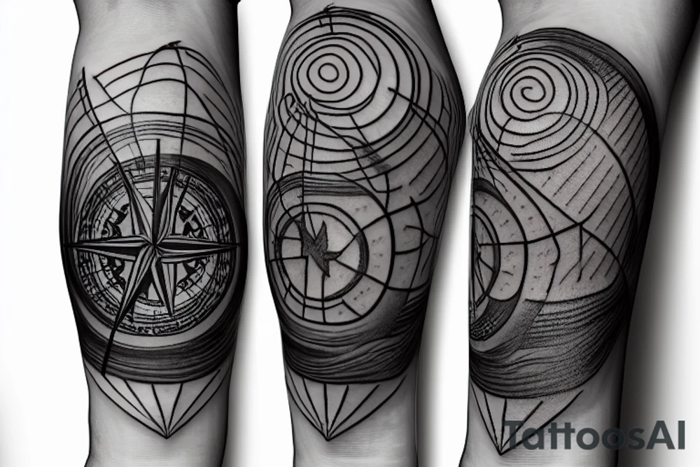 3d compass with points to directions, swirls and vines and a lantern tattoo idea