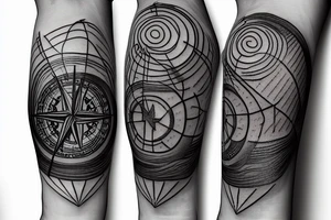 3d compass with points to directions, swirls and vines and a lantern tattoo idea