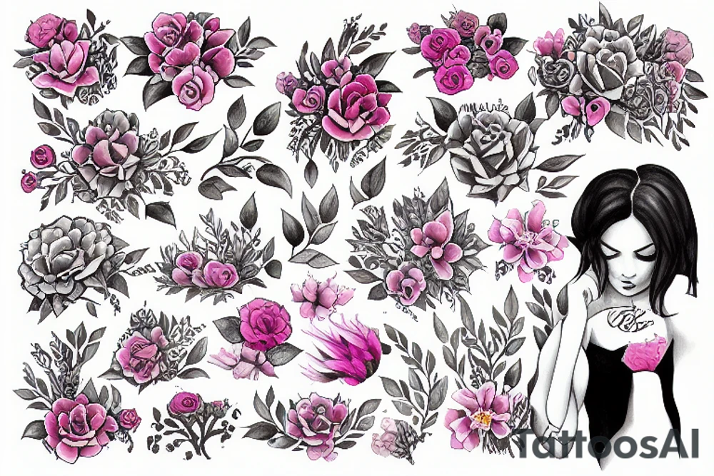 Girl wirh a book fuul o flowers tattoo idea