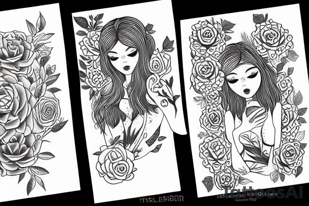 Girl wirh a book fuul o flowers tattoo idea
