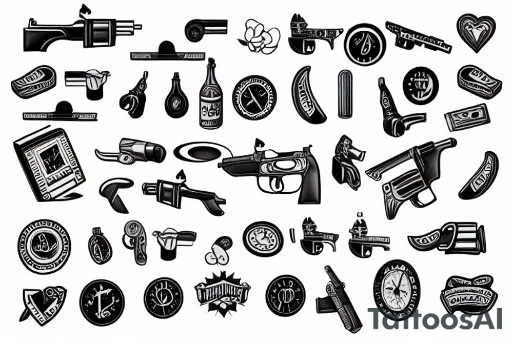 old timey revolver isometric tattoo idea