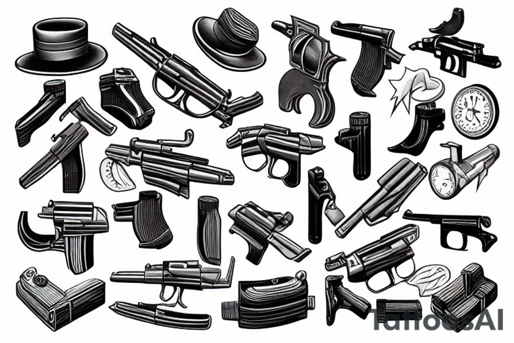 old timey revolver isometric tattoo idea