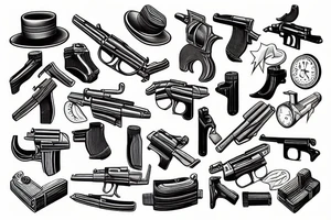 old timey revolver isometric tattoo idea