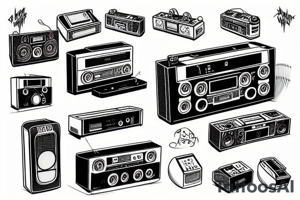 boombox isometric tattoo idea