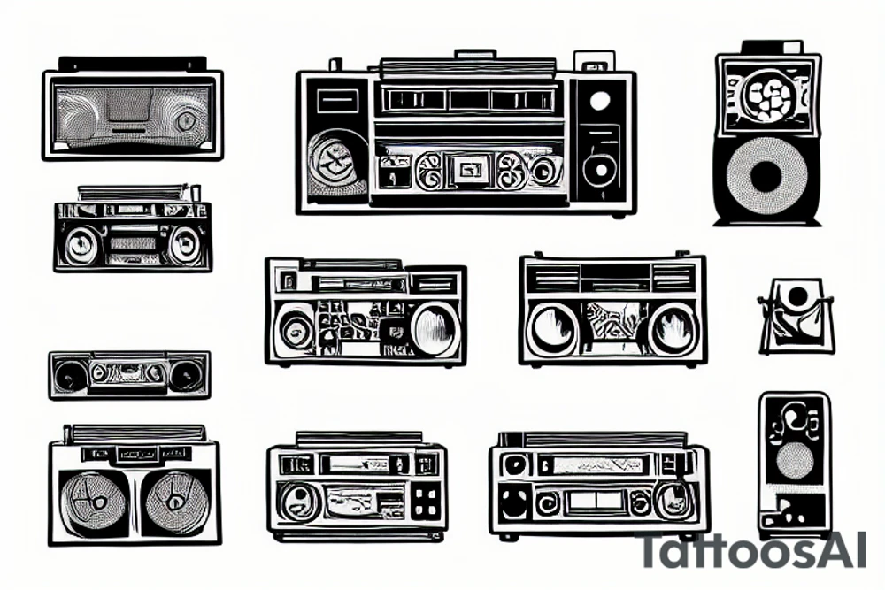 boombox isometric tattoo idea