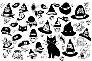 Black cat wearing a funny hat and sweater tattoo idea