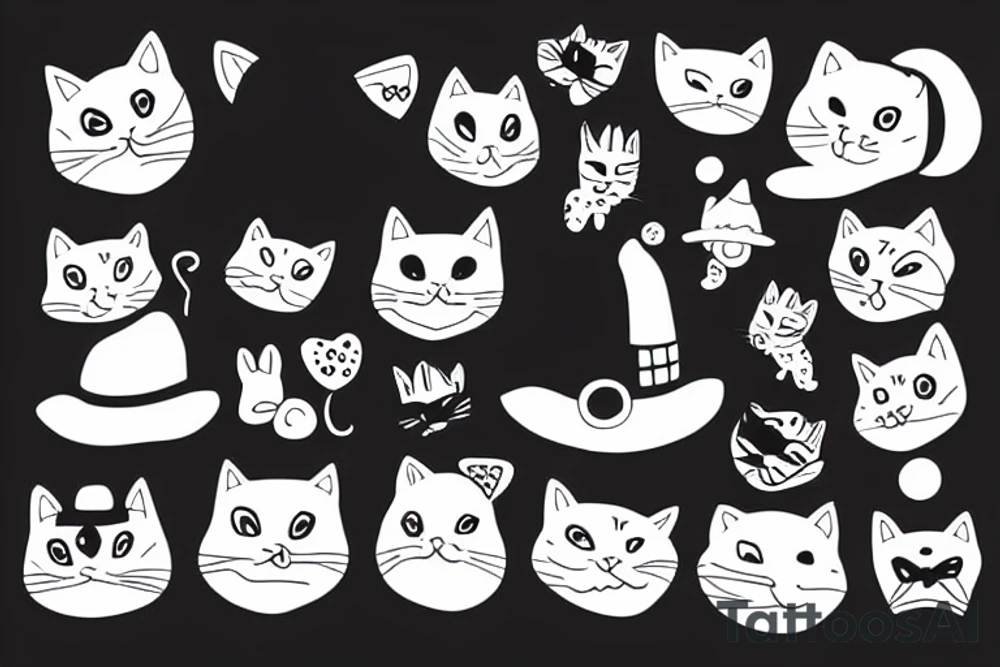 Black cat wearing a funny hat and sweater tattoo idea