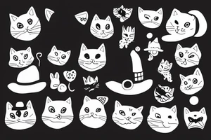 Black cat wearing a funny hat and sweater tattoo idea