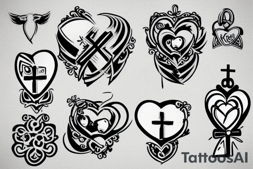 baby kissing cross pendant tattoo idea