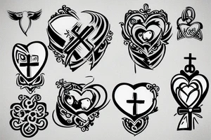 baby kissing cross pendant tattoo idea