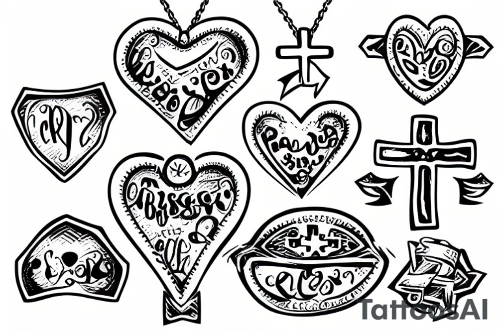 baby kissing cross pendant tattoo idea