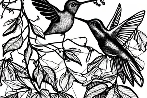 Hummingbird sucking from a honeysuckle vine with Aries constellation tattoo idea