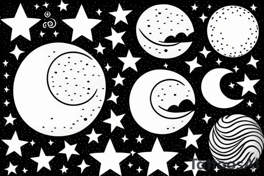 moon and 3 stars above a wave tattoo idea
