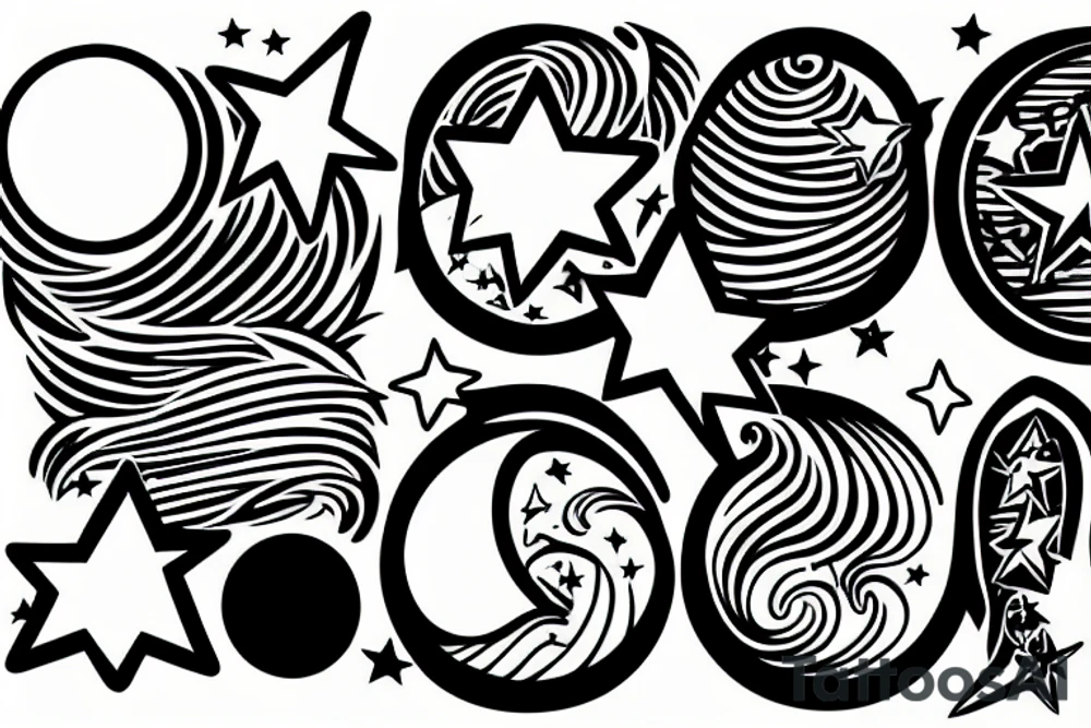moon and 3 stars above a wave tattoo idea