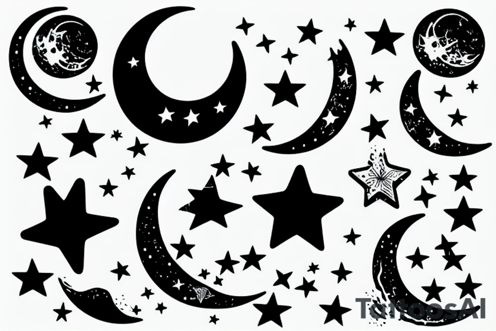 moon and 3 stars above a wave tattoo idea