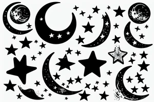 moon and 3 stars above a wave tattoo idea